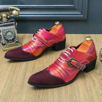 Роскошные мужские банкетные туфли на высоком каблуке, высококачественные новые мужские костюмы, красные деловые туфли с острым носком, Обувь 