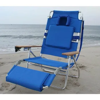 Роскошный мягкий шезлонг для отдыха на открытом воздухе 3 в 1, синий складной стул для уличной мебели
