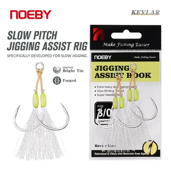 Рыболовные крючки Noeby Slow Pitch Jigging Assist Rig 1/0, 2/0, 3/0, 4/0, 5/0 Шириной 36 кг, Яркое Оловянное Покрытие, Рыболовные Крючки