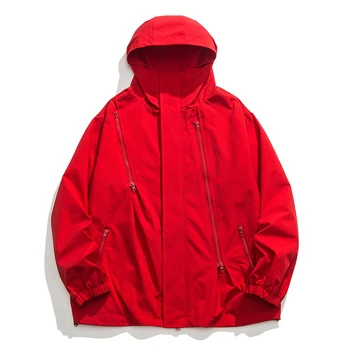 Самец.Пальто Мужская Ветрозащитная куртка, однотонная мешковатая верхняя одежда для кемпинга, велоспорта, альпинизма с длинным рукавом, удобная Верхняя одежда