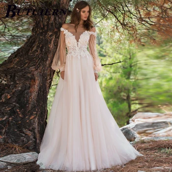 Свадебное платье с аппликацией COZOK Illuson, кружево Aline, пышные рукава, свадебное платье на пуговицах сзади, со шлейфом по индивидуальному заказу