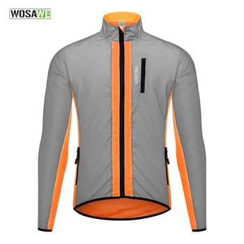 Сверхлегкая светоотражающая мужская велосипедная куртка WOSAWE, водонепроницаемая ветровка для верховой езды и бега, сочетание серебристых панелей флуоресцентного цвета.