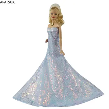 Светло-голубая модная кукольная одежда с блестками для куклы Барби, платье принцессы, Аксессуары для кукол 1/6, Вечернее платье для Барби, Наряды, Игрушки