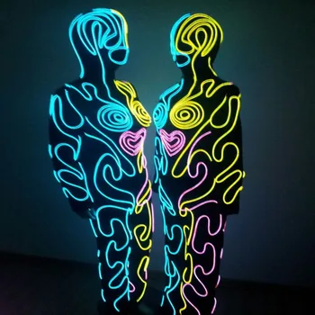Светодиодный костюм EL Wire танцевальные костюмы Карнавальной команды, костюм с оптико-волоконным неоновым светом для выступления на сцене, одежда для шоу фигуристов