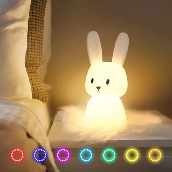 Светодиодный ночник, силиконовый кролик, сенсорная лампа с милым животным, декор для спальни, подарок для малыша, детская настольная лампа, домашний декор