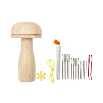 Симпатичный набор для штопки с деревянной штопальной машиной в форме гриба, набор инструментов для шитья носков, брюк, свитеров, поделок для шитья своими руками