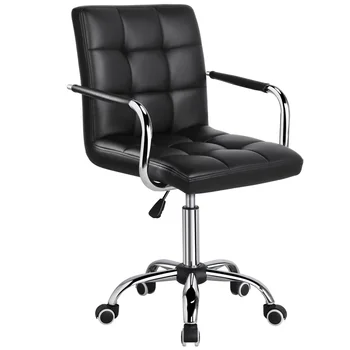 Современное регулируемое офисное кресло с поворотным механизмом из искусственной кожи на колесиках, черный