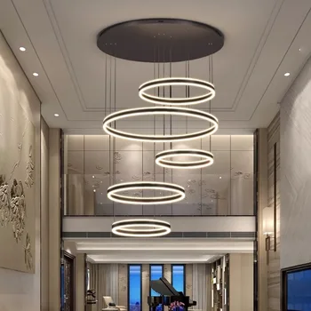 Современные кольцевые лестницы, светодиодные фонари, подвесные светильники для гостиной, светодиодные люстры для столовой, подвесной светильник, внутреннее освещение.