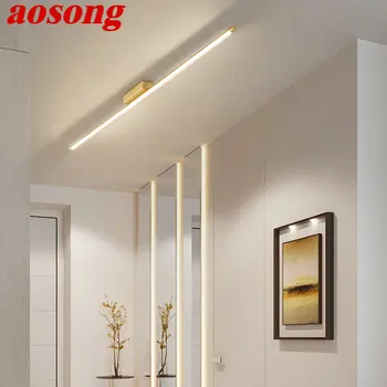 Современный латунный потолочный светильник AOSONG, светодиодная креативная простота, лампа с длинной полосой для домашнего гардероба, декора крыльца, прохода.