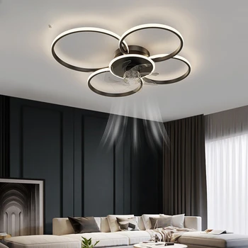 Современный потолочный вентилятор, светодиодная лампа с дистанционным управлением, регулируемая скорость, Затемняемая форма цветка Для гостиной, потолочный светильник для спальни