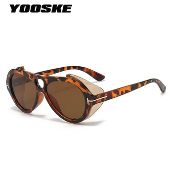 Солнцезащитные очки YOOSKE в стиле стимпанк, женские Солнцезащитные очки INS Fashion Edge, Декоративные Солнцезащитные очки, Мужские Винтажные Овальные Солнцезащитные очки в стиле панк
