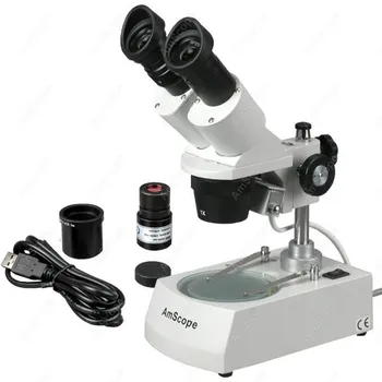 Стереомикроскоп-AmScope Поставляет стереомикроскоп 10X-20X-30X-60X с двумя лампочками + 1,3-мегапиксельная USB-камера