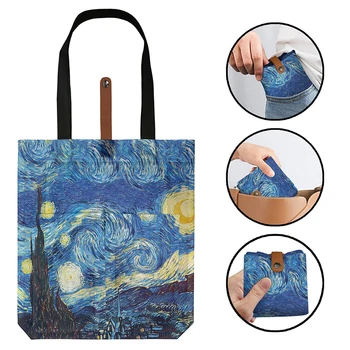Сумки-тоут с рисунком Ван Гога из полиэстера, Многоразовая хозяйственная сумка для продуктов, сумки через плечо, Сумка для хранения дома