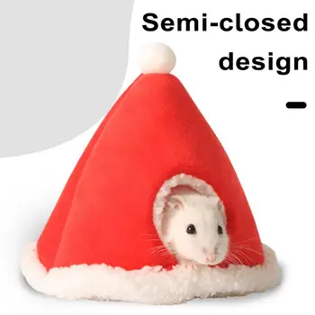 Теплая Удобная Кровать для Домашних Животных Гнездо Ежика Уютный Дизайн Шляпы Санта Клауса Гнездо для Домашних Животных для Хомяков Белок Мышей на Рождество