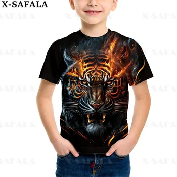 Тигр Животное Викинг Огненный Король Жестокие Дети Футболка для мальчиков Топы с короткими рукавами Детская одежда для девочек Летняя футболка Одежда для малышей -2