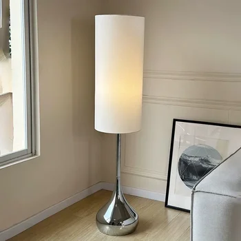 Тканевый абажур в скандинавском минималистичном кремовом стиле, светодиодный торшер, Спальня, гостиная, Прикроватная лампа, домашний декор, Угловой диван, стоячий светильник