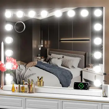 Туалетное зеркало Gvnkvn с Подсветкой, Настольное Зеркало для макияжа Hollyhood 32wx24l, Зеркало с Подсветкой и 18 Светодиодными лампочками с регулируемой яркостью
