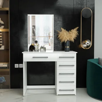 Туалетный столик Ember Interiors Genette, окрашенный в современный белый цвет, для спальни, столик для макияжа, туалетный столик
