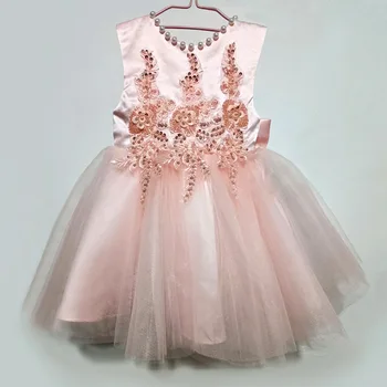 Тюлевое платье принцессы для маленьких девочек, розовые платья для крещения детей, костюм для вечеринки в честь первого дня рождения малышей, детский бутик-халат