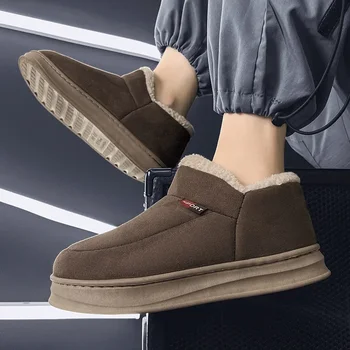 Удобные мужские ботинки на платформе 2023 года, плюшевая теплая зимняя хлопчатобумажная обувь для пары, уличные повседневные модные мужские спортивные ботинки