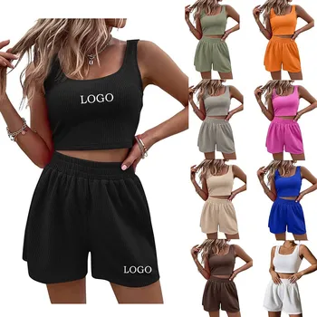 Уличная женская одежда с логотипом на заказ, женские комплекты, летний топ из двух частей, комплект женских байкерских шорт из двух частей для женщин