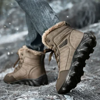 Уличные мужские военные ботинки Модные тренировочные рабочие Ботинки для альпинизма Водонепроницаемые Плюшевые утолщенные зимние ботинки Удобные 2024