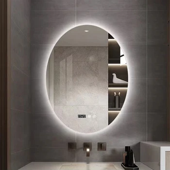 Умное зеркало для макияжа в ванной комнате овальной формы с регулируемой по цвету светодиодной подсветкой Многофункциональное настенное зеркало с Bluetooth-динамиком