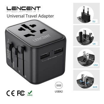 Универсальный Дорожный адаптер LENCENT с 2 USB-портами, Универсальное Зарядное Устройство для путешествий по всему миру, Адаптер Питания EU / UK / USA /AUS plug для путешествий