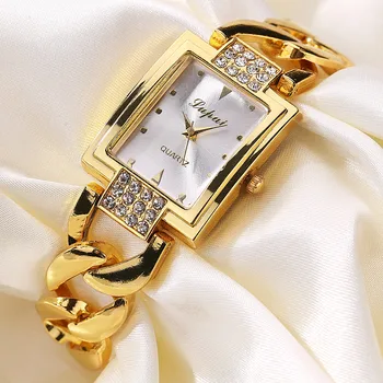 Унисекс Роскошные Часы С Бриллиантами Для Женщин, Модные Высококачественные Золотые Кварцевые Часы, Модный Подарок Для Влюбленных, Прямоугольные Новые Часы # 3