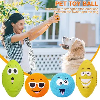 Устойчивые к жеванию игрушки для собак, латексный теннисный мяч для регби со смешной мордочкой, игрушка для домашних животных для маленьких средних и крупных собак, мяч с пищалкой
