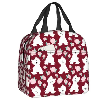 Утепленная сумка для ланча Westie Dogs и Rose Flowers для кемпинга и путешествий, холодильник для щенков Вест-Хайленд-Уайт-терьера, термос для ланча