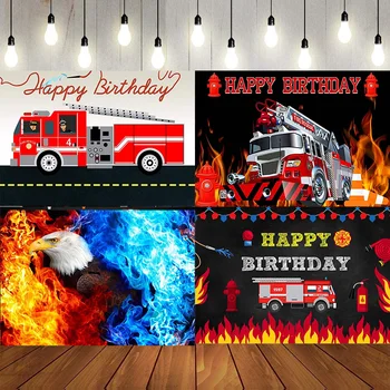 Фон для фотосъемки Дня рождения пожарной машины, украшение вечеринки по случаю Дня Рождения, Фото Пожарного, фон для пожарной машины, Баннер