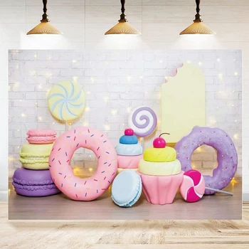 Фон для фотосъемки с пончиками и конфетами, фон для белой кирпичной стены, баннер для вечеринки в честь дня рождения девочки в детском саду
