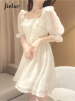 Французское летнее платье, женское белое платье с пышными рукавами, платье феи, кружевное шифоновое платье в японском стиле, элегантное винтажное платье Kawaii