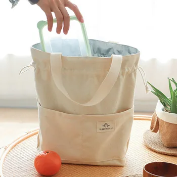 Холщовая сумка для ланча с утеплением из алюминиевой фольги, термосумка для Бенто, сумка-холодильник, сумки для пикника, контейнер для ужина