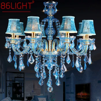 Хрустальная подвесная лампа в стиле 86LIGHT Blue, Европейская свеча, художественная лампа, гостиная, ресторан, спальня, Сетчатая люстра KTV