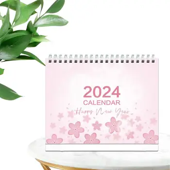 Цветочный настольный календарь на 2024 год, месячный спиральный календарь на подставке, 12-месячный календарь для дома, школьного класса, Декоративный календарь для
