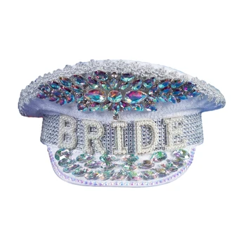 Шляпа невесты с ручной вышивкой бисером, блестящий хрустальный жемчуг, Шляпа капитана для помолвки