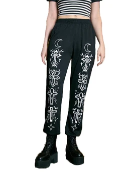 Эластичные Тонкие Прямые Свободные спортивные брюки с принтом Луны и Звезд, Уличные Темные Винтажные y2k 90-х, Harajuku, брюки-карго Spice Girls в стиле Харадзюку