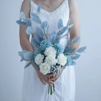 Элегантная имитация снежинки в скандинавском стиле, Свадебный букет из Белой Розы, Искусственный Шелковый цветок для домашнего декора Обеденного стола