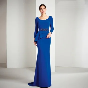 Элегантные платья Roayl Blue для Матери Невесты С Круглым вырезом И Длинными рукавами, Свадебные Платья С Аппликацией 