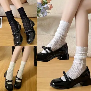Японские Однотонные носки со средней трубкой, женские Носки JK Girl Sweet, выдалбливают Геометрическую сетку, кружевные Носки поверх икр