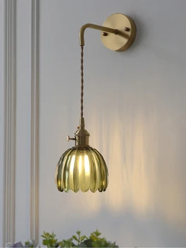 Японский ретро стеклянный настенный светильник в цветочек, современная простая прикроватная лампа для спальни, кабинета, светодиодный зеркальный светильник, Скандинавское настенное бра