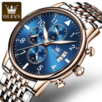 OLEVS Люксовый бренд Мужские кварцевые часы Мужские светящиеся водонепроницаемые часы с датой Спортивный хронограф из нержавеющей стали Деловые часы