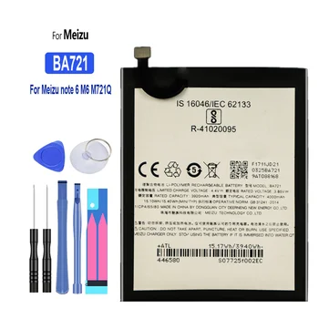 Высококачественный аккумулятор для мобильного телефона Meizu M6 Note, Бесплатные инструменты, M721H, M721L, M721Q, BA721, 4000 мАч