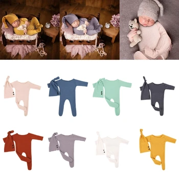 Вязаная одежда для младенцев Fotografia Outfits Комбинезон Комплект шапочек-бини