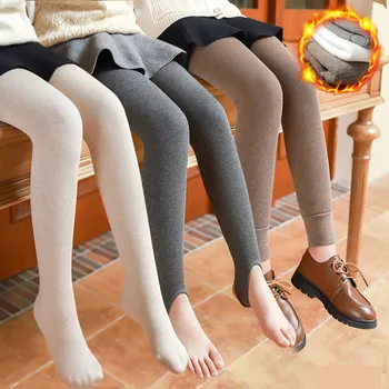 Леггинсы для девочек на осень-зиму, плюшевые, утолщенные, цельнокроеные, на ножках, соединяющиеся 9 дюймов, детские колготки