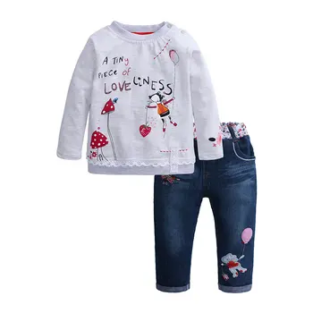 Модная детская одежда с цветочным рисунком, комплекты одежды для девочек, хлопковые топы с длинными рукавами, джинсы, 2 ПРЕДМЕТА, весенне-осенняя детская одежда 1-5 лет