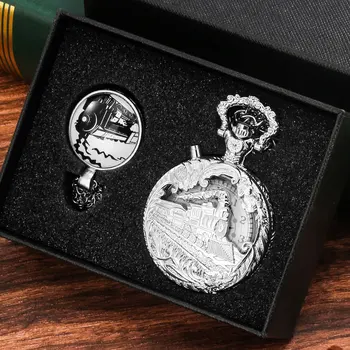 Модное Серебряное ожерелье Светодиодные Карманные Часы Подарочный набор Светящиеся Кварцевые Карманные часы С арабскими цифрами Белый Циферблат Унисекс Часы Подарки